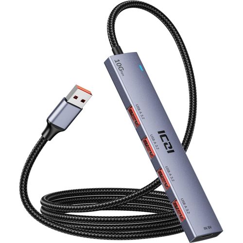 USB Hub 10Gbps,Data Hub USB 3.2 Gen 2,120cm Rallonge Tresse en Nylon,4 Port Multi USB 3.2 Gen2,Adaptateur USB-A Compatible avec Ordinateurs Portables PC MacBook Pro/air iMac Surface Pro PS4