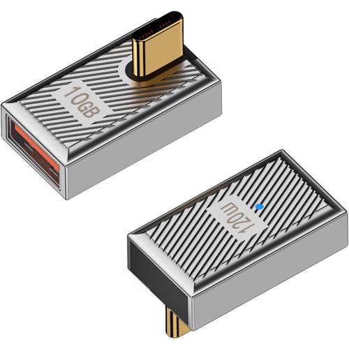 USB to C Angle Adapter-2 Pack, USB Extender, Adaptateur USB 3.1 Type C en Alliage de Zinc vers USB, Adaptateur USB A vers USB C OTG 120 W, 10Gbps pour Ordinateur Portable, PC, Chargeur