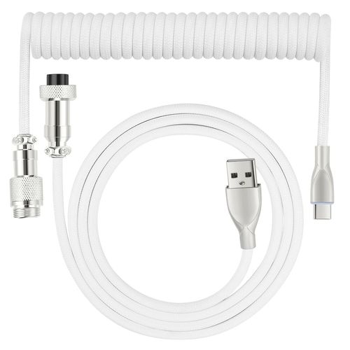 USB Type C Cble De Bobine De Clavier, Cble USB C Vers USB a Pour Clavier De Jeu 6ft (blanc)