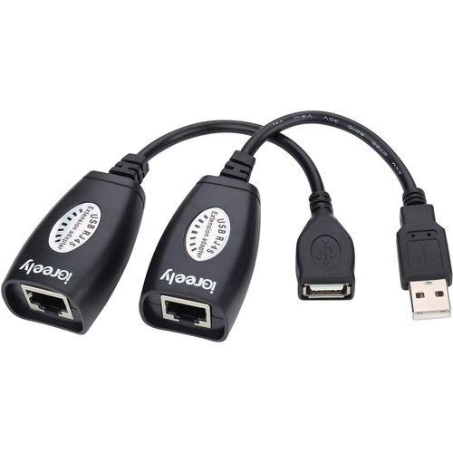 USB2.0 over RJ45 Extension Adaptateur, Sur cble RJ45 Cat5/Cat5e/Cat6 pour tendre le port USB2.0 signal amplification connecteur.Distance maximale d'extension 50 m (164 ft), 1 paire