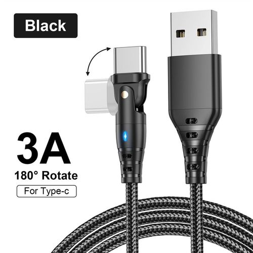 Uslion-Cble De Charge Rapide Usb Type-C 3a,Fil Rotatif  180 ,Chargeur De Donnes,Samsung S22,Poco,Oneplus,Huawei P40 - Type Black-1m