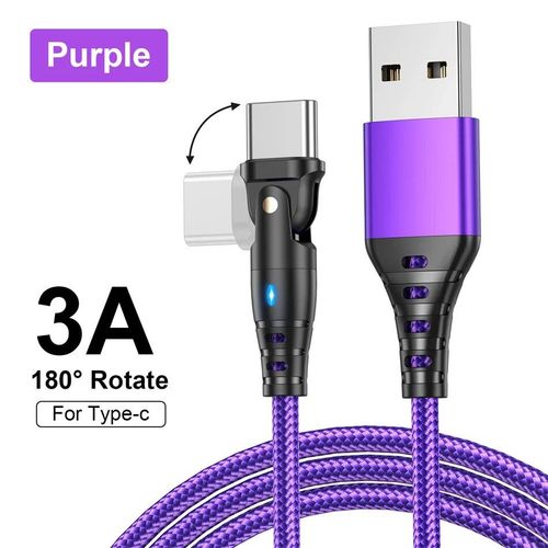 Uslion-Cble De Charge Rapide Usb Type-C 3a,Fil Rotatif  180 ,Chargeur De Donnes,Samsung S22,Poco,Oneplus,Huawei P40 - Type Purple-1m