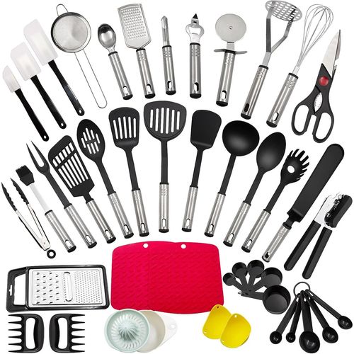 Ustensiles De Cuisine En Acier Inoxydable Et Nylon, Set D'accessoires De Cuisine De 43 Pices, Set D'ustensiles De Cusine Ensemble Comprend Spatule, Cuillre, Fouet, Cuillre  Ptes.