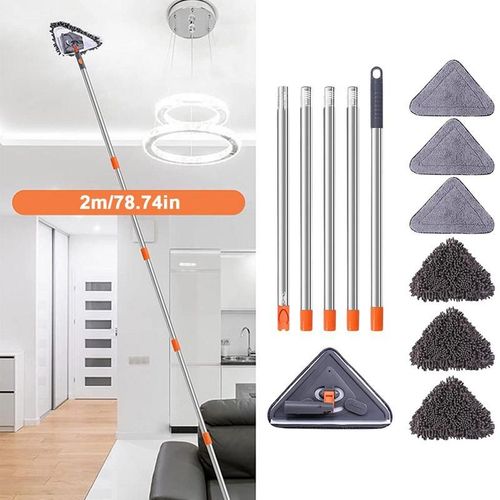 Vadrouille Triangulaire Extensible Rotative  360 , Nettoyeur De Vitres  Longue Poigne, Dpoussireur Pour Baignoire, Carrelage, Sol, Mur, Livres, Vadrouille, Livres Profonds