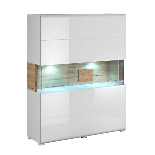 Vaisselier 2 Portes Avec Led Stratifis Blanc Et Bois