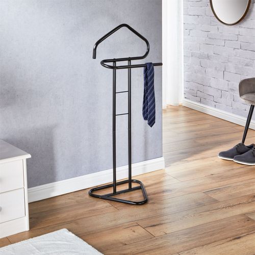 Valet De Chambre Valet De Nuit Camilo Chevalet De Nuit Avec Cintre Pour Veste Et Portant Pour Pantalons, En Mtal Laqu Noir
