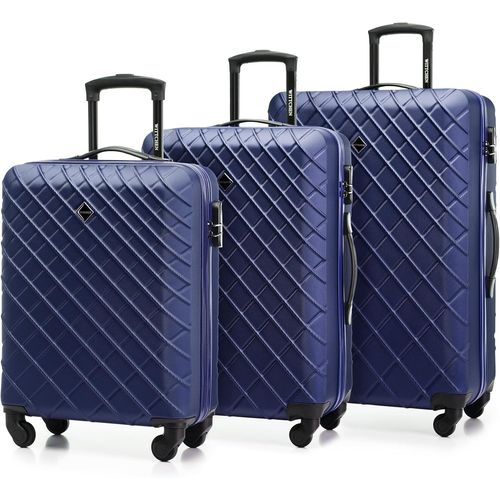 Valise De Voyage Bagage  Main Valise Cabine Valise Rigide En Abs Avec 4 Roulettes Pivotantes Serrure  Combinaison Poigne Tlescopique Classic Line Set De 3 Valises Bleu Fonc