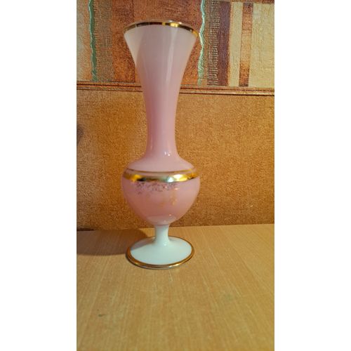Vase Ancien En Verre Sur Pied 2 Tons Avec Filets Dors