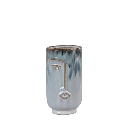 Vase En Cramique Avec Visage H17cm - Gris Bleut