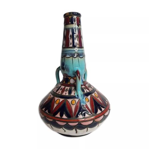 Vase En Faence Color Ancien 1930 Multicolore