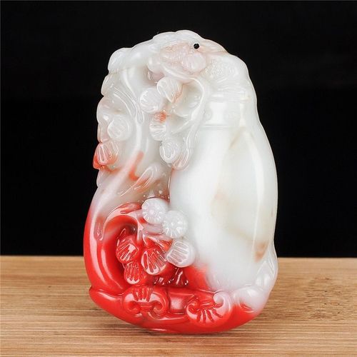 Vase En Pierre De Jade Hetian De Couleur Naturelle, Pendentif En Pin Chinois Rouge Blanc, Bijoux En Jade, Breloque Amulette Sculpte  La Main, Cadeaux Pour Femmes