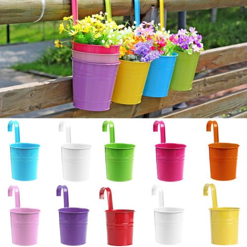 Vase Suspendu En Fer Forg 1 Pices, Fournitures De Jardin, Tonneau De Fleurs, Pots De Balcon, Jardinires Murales, Seau Suspendu De Couleur Alatoire