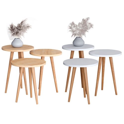 Vcm 3 Pcs. Set Bois Rond Table D'appoint Table Basse Table De Salon Barilo 3 Pcs. Set Bois Rond Table D'appoint Table Basse Table De Salon Barilo