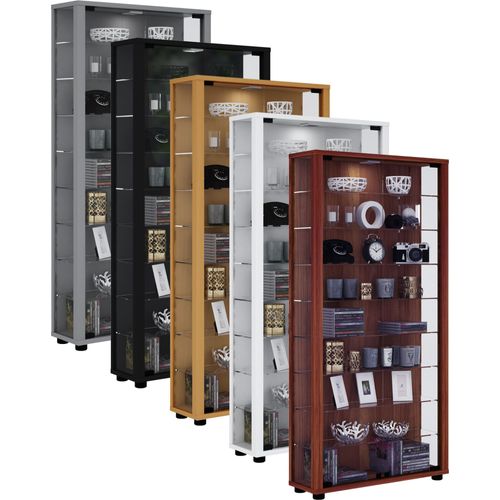 VCM Bois Verre Vitrine De Collection Vitrine De Verre Vitrine De Stand Vitrine Cenila L (Argent