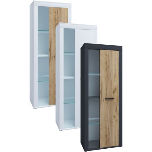Vcm Commode En Bois Sideboard Highboard Vitrine Salon Armoire Usilo Porte Battante Verre