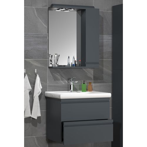 Vcm Ensemble De Meubles De Salle De Bains 3-Pices Lavabo 60 Cm Lavabo Sans Poigne Tiroir Armoire De Toilette Silora L