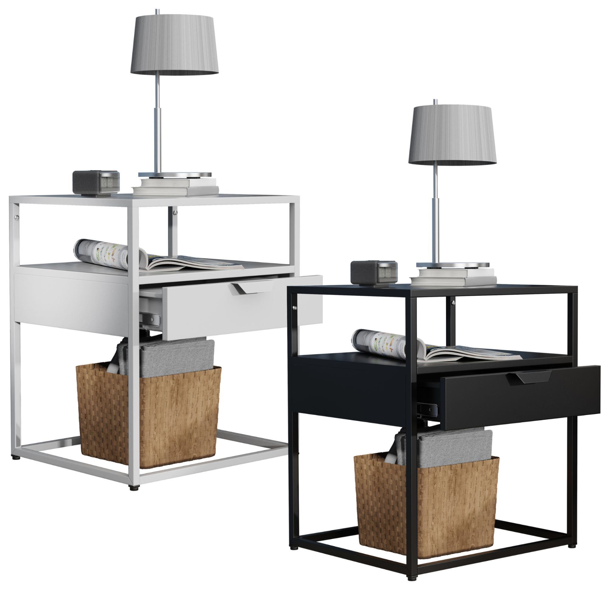 Vcm Mtal, Table De Nuit, Table D'appoint, Tiroir, Console, Table De Chevet, Flokas