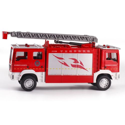 Vhicule D'ingnierie De Simulation leve, Camion De Pompier  Double Tte 1:50, Modle De Camion-Citerne D'eau D'chelle De Traction De Son Et De Lumire D'alliage