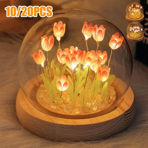 Veilleuse Tulipe  Piles,Lampe De Table Fleur,Simulation De Tulipe,Veilleuse Led,Fait  La Main,Lampe De Oral Et ,10 Pcs,20pcs - Type Pink-20pcs Flower