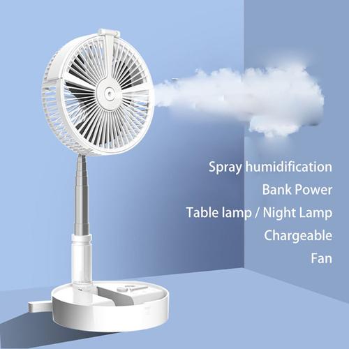 Ventilateur Portable Ultra Silencieux 5 en 1 Ventilateur De Bureau Pliable Evolutif Avec Veilleuse Lampe de table Humidificateur Bote de rangement Blanc