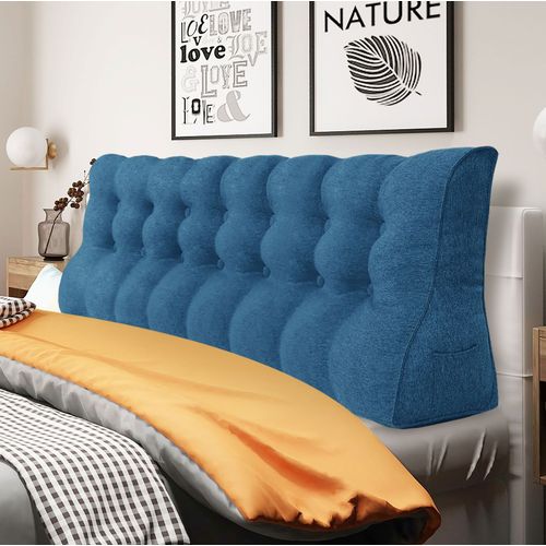 Vercart Compens Coussin De Lecture Triangulaire De Repos Au Lit Dossier Tte De Lit Soutien Dorsal Oreiller Dcoratif, Bleu Mlange De Lin