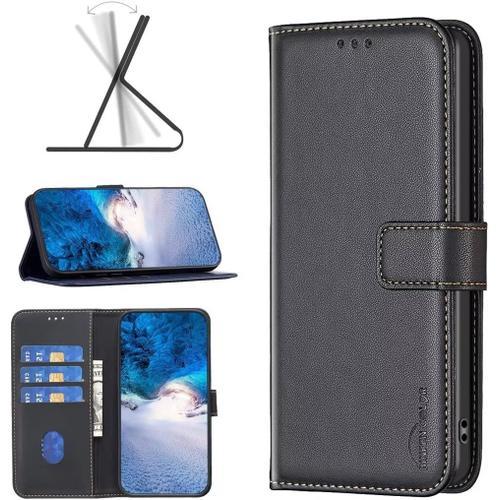 Verg Coque Pour Vivo Y11/Y15/Y12/Y17,[Housse En Cuir Pu Premium] [Etui  Rabat] [Pochette De Portefeuille],tui De Protection Fermeture Magntique  Clapet Anti-Choc - Noir