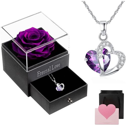 Vritable Rose Prserve, Rose ternelle Unique, Collier Rose Dans Une Bote, Rose ternelle Pour Maman, Femme Et pouse Pour La Fte Des Mres, Un Anniversaire De Mariage, La Saint-Valentin.