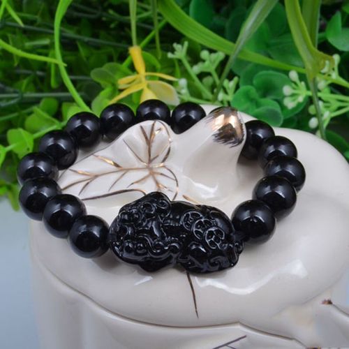 Vritables Perles De Pierre D'obsidienne Noire Pour Hommes Et Femmes, Bracelet De Richesse De Bouddha, Bracelets Feng Shui, Document En Or 24 Carats, Bijoux  Porte De Main, 2020