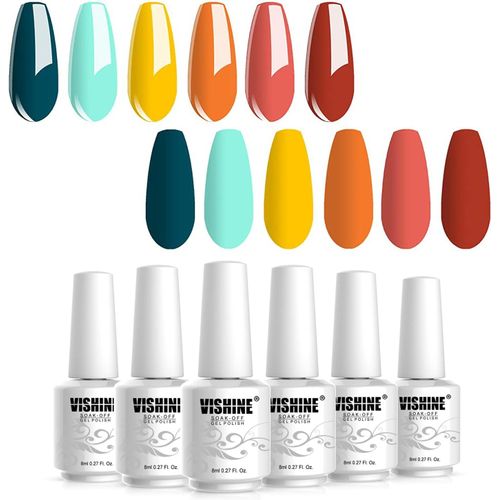 Vernis  Ongles Semi-Permanent Lot De 6 Couleurs Populaires Pour t, Vert Turquoise Jaune Orange Corail Rouge Uv/Led Gel Vernis Manucure Set 8ml