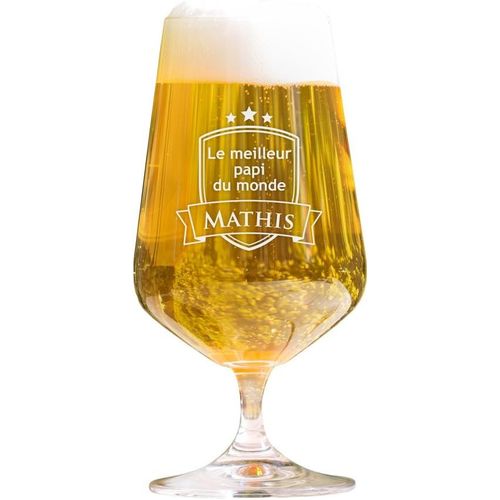 Verre  Bire - Verre Tulipe Pils Avec Gravure - Le Meilleur Papi Du Monde - Personnalis Avec Nom - Motif 2 - Ide Cadeau Pour Les Grands-Pres - Cadeau De Nol - Cadeau D'anniversaire.[G679]
