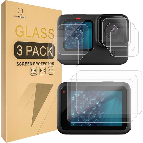 Verre Tremp compatible avec GoPro Hero 12 / GoPro Hero 11 / Hero 10 / Hero 9,[Back+Lens+Front] Lot de 3 [9 Pcs] Film Protecteur d'cran Vitre Protecteur 9H Duret