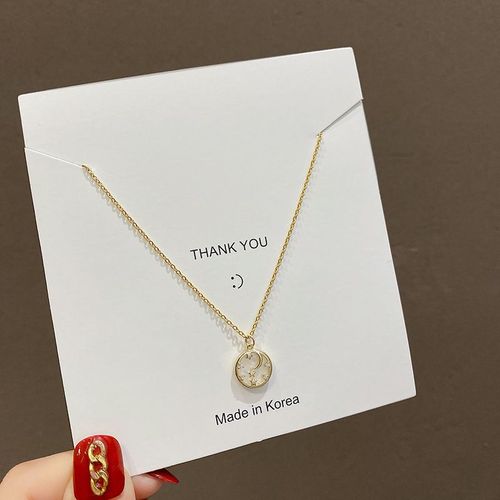 Version Corenne De Ins Tidal toile Lune Collier En Acier Titane Femme Chic Style Lumiere Luxe Nacre Chane Clavicule Franais Rtro Cercle Bijoux-X182 Or