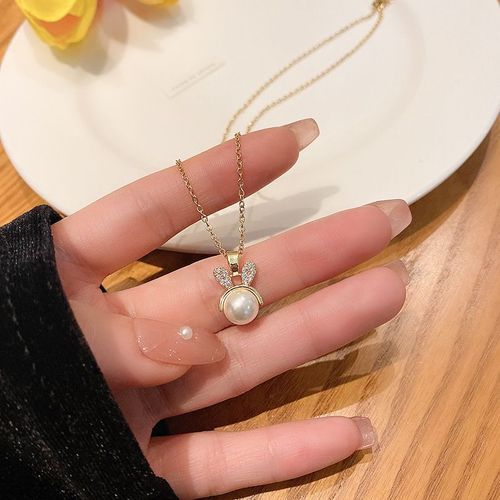 Version Corenne De Style Ins Collier En Acier Titane Filles Haut De Gamme Sens All-Match Niche Perle Clavicule Chane Pendentif Accessoires-X1034 Collier Or-Lapin