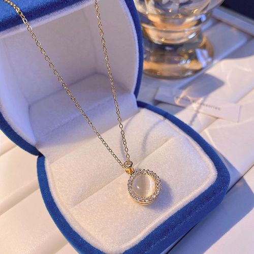 Version Corenne De Style Ins Collier En Acier Titane Filles Haut De Gamme Sens Polyvalent Niche Perle Clavicule Chane Pendentif Accessoires-X759 Collier Or-Opale