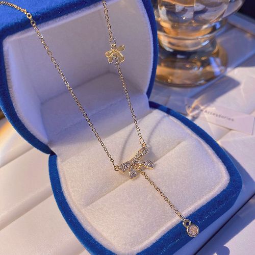 Version Corenne Du Collier En Acier Au Titane De Style Ins Filles Pendentif Chane De Clavicule De Perle De Niche Polyvalente De Sens lev Avec Accessoires-X833 Collier Noud Papillon En Or