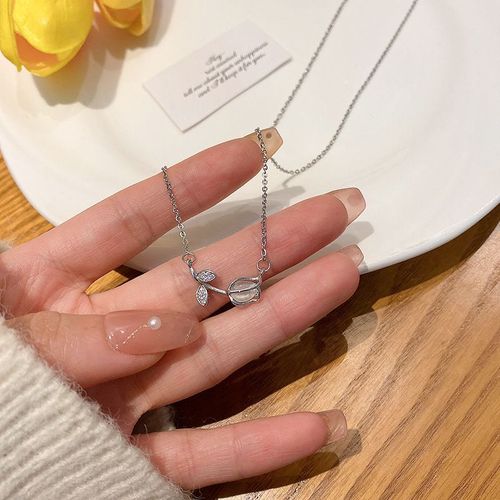 Version Corenne Du Style Ins Collier En Acier Au Titane Filles Haut Sens Polyvalent Niche Perle Clavicule Chane Pendentif Accessoires-X1046 Collier Tulipe En Argent