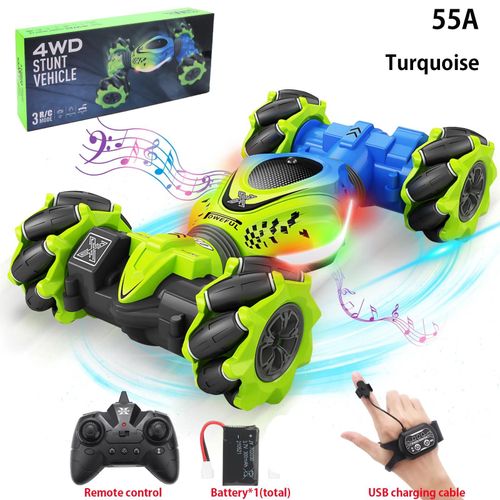 Vert DEUX RC 1B - Voiture de cascade RC  dtection de geste pour enfants, Jouets tlcommands, Lumires et musique, Tout-terrain, Rotation  2.4 , 6  12 ans, 360 GHz, Version manuelle