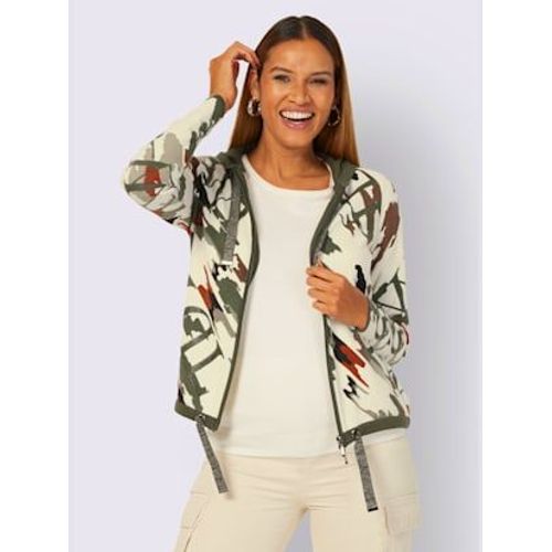 Veste  Capuche En Tricot 97% Coton - Creation L - Couleur Ivoire-Kaki Imprim