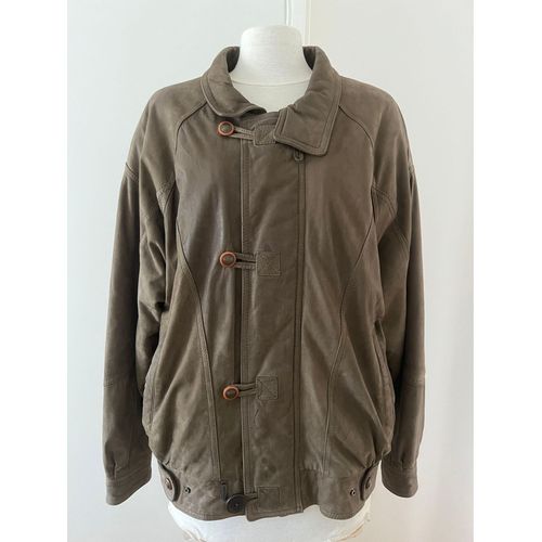 Veste  Col Kaki Cuir Et Daim  Fermetures Et Poche Vintage Style Chasseur Casual / Jacket With Khaki Leather Collar With Zippers And Pocket Hunter