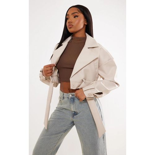 Veste Courte Style Perfecto Gris Pierre Oversize  Ourlet Ceintur, Gris Pierre
