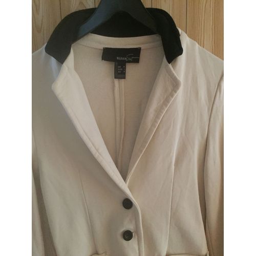 Veste Crme Mango. Taille M. Fermant Par Deux Boutons. Col Noir. 2 Poches Avant. 100 % Coton. Petite Pointe De Tache Fluo Rose