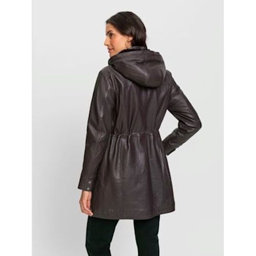 Veste En Cuir Capuche Amovible Avec Empicement Imitation Fourrure - Mainpol - Aubergine