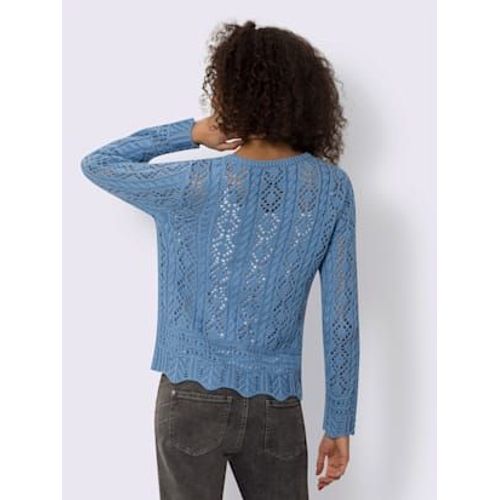 Veste En Tricot Ajour Motif Ajour Intgral - Linea Tesini - Bleu Moyen