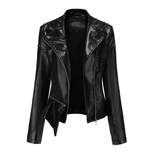 Veste Pu Cuir Femmes Uni En Slim Moto Fit Grande Vtements Xhn85