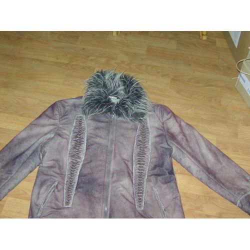 Veste Xia Gu Col Fourrure Simili Daim Vieilli Marron Taille L Tbe