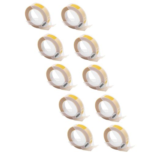 Vhbw 10x 3d Embossing Tape Cassette Compatible Avec Dymo Label Buddy 20008, Mini, Maxi 1755 Imprimante D'tiquettes 3m X 9mm Blanc Sur Jaune