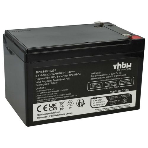 Vhbw 1x Batterie Compatible Avec Apc Suvs650i, Bp650si, Sc620, Suvs650, Su620net, Smart-Ups, Bp650sus, Su620inet, Sc620i Asi (12ah, 12v, Agm)