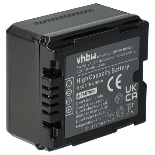 vhbw 1x Batterie compatible avec Panasonic SDR-H280, SDR-H250, SDR-H50, SDR-H40 camra vido camscope (700mAh, 7,2V, Li-ion) avec puce d'information