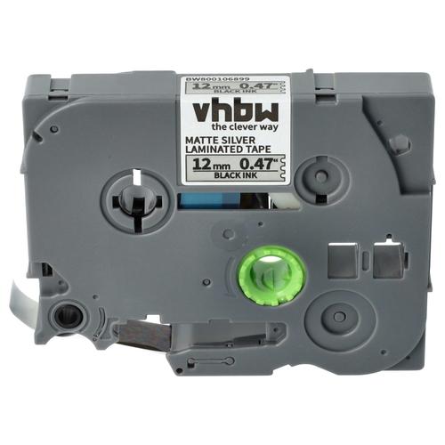 Vhbw 1x Ruban Compatible Avec Brother Pt P300bt, P700, H75s, St-5, Rl-700s Imprimante D'tiquettes 12mm Noir Sur Argent Mat