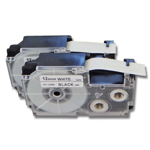 vhbw 2 x Cassettes  ruban 12mm pour Casio KL-8100, KL-820, KL-8200, KL-C500, KL-P1000 .Remplace: Casio XR-12WE1, XR-12WE.